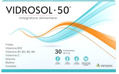 MèDISIN | VIDROSOL•50 Integratore alimentare Multivitaminico contenente inositolo e tutte le vitamine idrosolubili, 30 Compresse