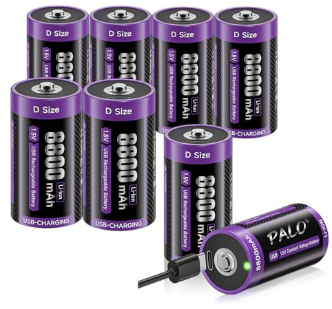 Mspalocell D Lithium Rechargeable Batteries 8 Pack,1.5V 8800mAh Rechargeable Lithium D Batteries with 4 in 1 USB-C Charging Cable for Flashlights Clocks Tools Toys
