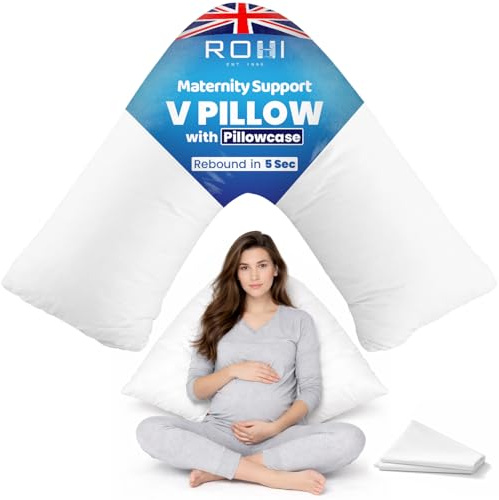 Rohi Orthopaedic V Pillow with Pillowcase – Anti Allergy Triangle pillows for Adults, Nursing, Maternity & Pregnancy – Extra Hollowfibre Cushioning to Supports Neck, Head & Back (White)