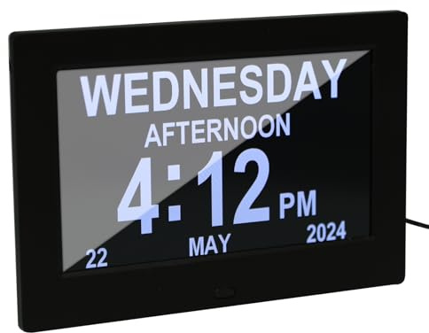 Orologio demenza, orologio per Alzheimer da 17,8 cm, con giorni e date e ora del giorno, grande orologio digitale con calendario giornaliero con 12 promemoria di allarme personalizzati per anziani con