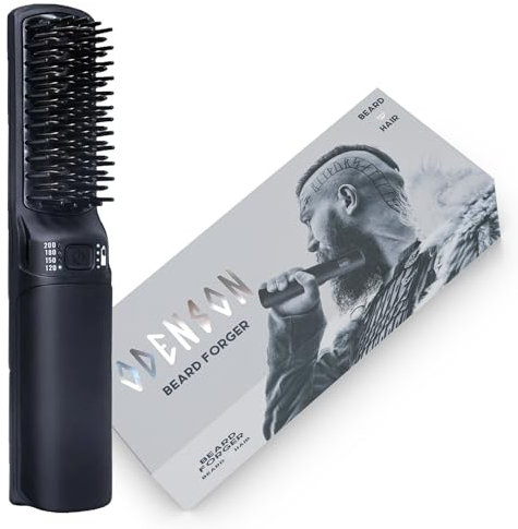 Odenson Beard Forger - Ultimate Tool, Cordless Heated Brush and Straightener for Beard and Hair, Heated Comb for Beard Styling and Care