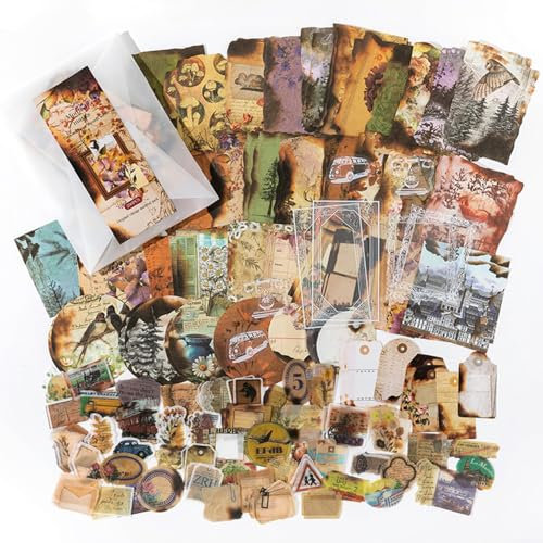 200 Stück Scrapbooking Aufkleber Set Vintage Scrapbooking Sticker Set Scrapbook Sticker Scrapbook Aufkleber Scrapbooking Zubehör Aufkleber für Sammelalbum DIY Fotoalbum Tagebuch Notizbuch