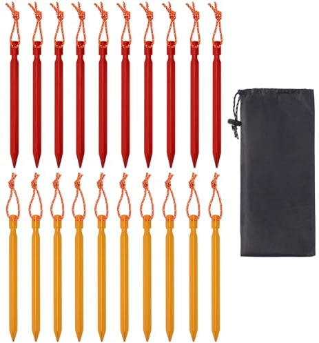 20St Camping Heringe,18cm/7 zeltheringe, Zeltheringe aus Aluminiumlegierung mit Kordelzug, heringe Camping für Outdoor-Camping, Reisen, Wandern, Strand, Robust(Rot und gelb)