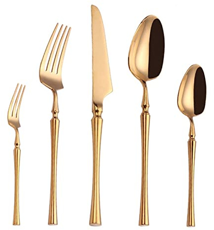 Bestickset I Rostfritt Stål, Kniv-, Gaffel- Och Skedset I Guld, Diskmaskinssäkra Bestick, Bröllopsfestbestick, Miljövänliga Och Hållbara Silverbestick (Gold)