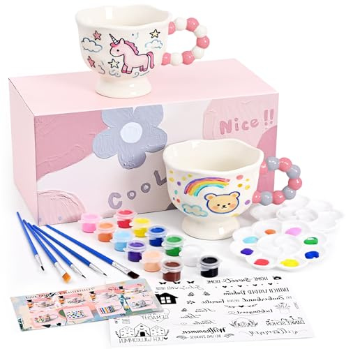 Joymaking Keramik Bemalen Set Tassen zum Bemalen für Erwachsene Kreativ Geschenk Tassen, Farben, Pinsel und Aufkleber für Tasse Keramik Kreativ Set, 2er Set-3