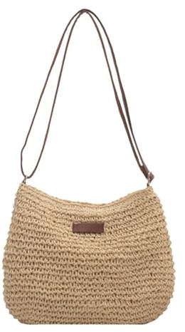 Sac en paille d'été – Sac bandoulière pliable Satchel, porte-monnaie en osier fait à la main | Élément de design chic côtier – Thème station balnéaire, fermeture éclair – Fonction – Organiseur