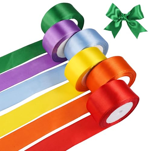 6 Rollo Cinta de Raso, 40mmx22m Cintas de Colores, Rollos de Cinta de Satén de Colores, Satin Ribbon de Poliéster, para Envolver Regalos, Lazos de Bricolaje, Decoración Bodas, Globos y Cumpleaños