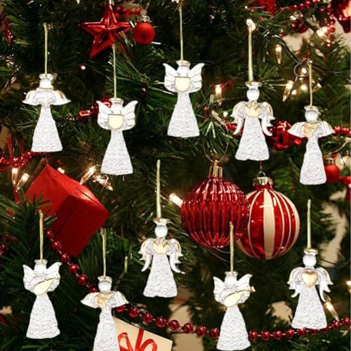 12 ornamenti in vetro a forma di angelo per albero di Natale, mini ornamenti in vetro trasparente, angeli da appendere, eleganti angeli retrò per decorazioni natalizie