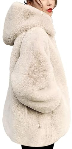Uwdiohq Chaqueta de Felpa y algodón para Mujer con Cremallera, suéter Capucha imitación Chaqueta De Pelo Mujer Abrigo Borrego Reversible Abrigo Peluche Negro Abrigos Largos Invierno Primavera