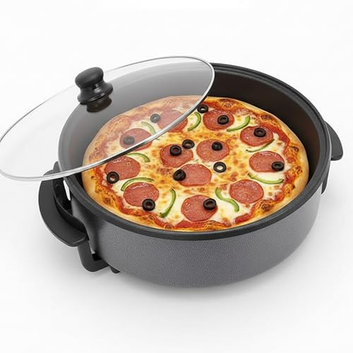 Shov Padella elettrica – Padella multifunzione per feste, padella elettrica, padella e padella per pizza Ø 36 cm di larghezza e 7 cm di profondità, ideale per pizza, arrosti e feste