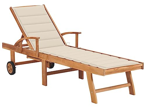Tomostar Bain de Soleil, Chaise Longue Jardin Extérieur Transat pour Piscine avec Coussin crème Bois de Teck Solide