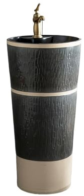 Lavandino su piedistallo Lavandino da bagno in ceramica con piedistallo, rubinetto e scarico, unità lavabo monoblocco for interni ed esterni