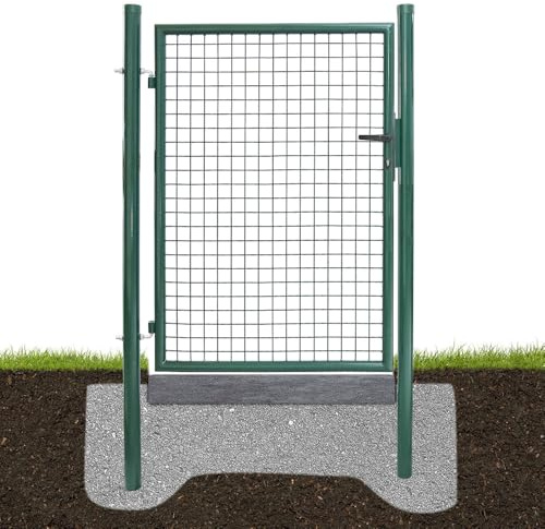 Aopunly - Cancello da giardino in metallo 125x100 cm, porta da giardino in acciaio zincato a tubo tondo verde, con maniglia, serratura e 3 chiavi, robusto cancello da cortile per recinzione da