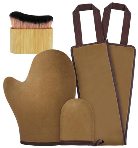 LOPHE Autoabbronzanti Guanti, Autoabbronzante Guanti Applicatore per Lozione Posteriore con Kabuki Brush - Riutilizzabile e Lavabile in Lavatrice, Marrone