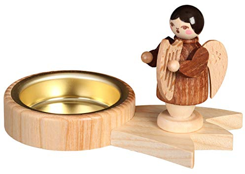 Volkskunstwerkstatt Unger Teelichthalter Sternschnuppe Engel mit Harfe - Echt Erzgebirge® #0604