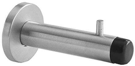 49.991.01 Aperit Edelstahl Wand-Türstopper mit Haken | Türpuffer | Kleiderhaken | 18 x 91mm | Design | Komplett | Gummi Puffer Schwarz