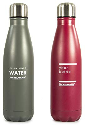 Fackelmann Bottiglia termica 500ml, in acciaio inox, Doppia Intercapedine, Mantiere Bevande Calde per 12h Fredde per 24h Tappo salvagoccia ( Grigio e Bordeaux, colori assortiti, unità singola )