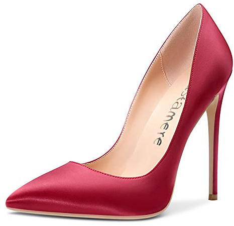 Castamere Zapatos de Tacón Sky Mujer Moda Puntiagudas Tacón de Aguja 12CM High Heels Rojo Borgoña Satín Zapatos EU 44.5