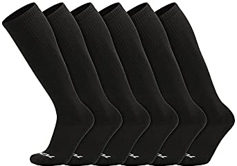 TCK Over the Calf Work Socks 6 Pair Moisture Wicking for Men and Women (Black, Medium)