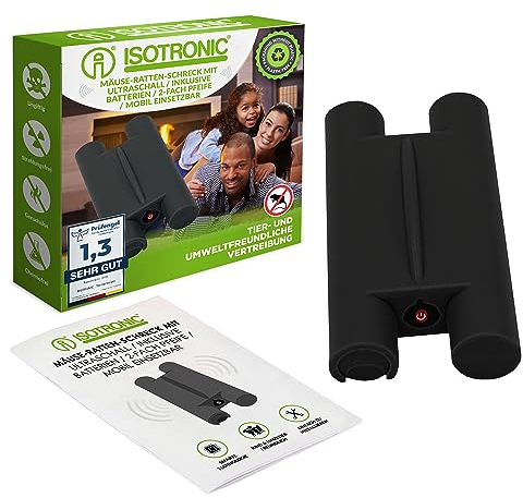ISOTRONIC Mouse Repellent Dual - Whistle Ultrasonic Rat and Mouse Repeller Mobile Marten Repeller Mouse Repellent Battery Operated for Garden House Cellar Attic Mice Repellent without Chemicals (1)