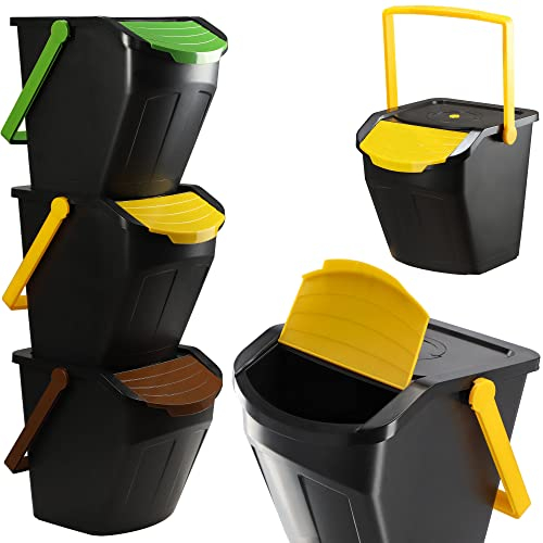 KADAX Poubelles de Tri Sélectif pour une Gestion Efficace de la Collecte et du Recyclage des Déchets, Système de Séparation des Déchets Empilables (3 x 25L)