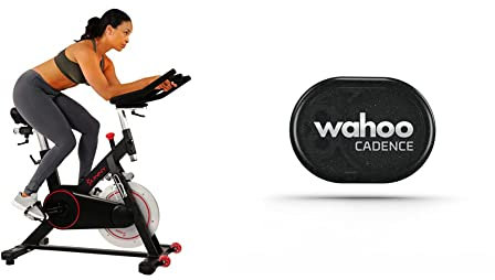 Sunny Health & Fitness Indoor Cycling Wheel with Magnetic Belt Drive, 136kg Max Weight, 20kg Flywheel, & Wahoo RPM Cadence Sensor for iPhone, Android and Bike Computers
