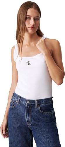 Calvin Klein Débardeur Femme CK Rib Col Ras-du-Cou, Blanc (Bright White), L