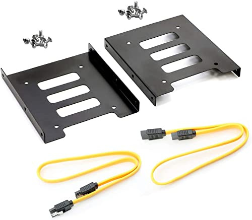 SAISN Mounting Bracket Adapter HDD SSD 2.5 to 3.5 Adapter Hard Drive Holder (2 Pack + Yellow SATA II Cables)