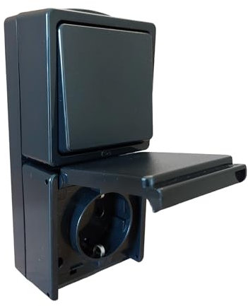 N&L Combinazione verticale a parete – IP54 – presa & off / interruttore – ideale per cantina, garage e giardino – Made in Germany – nero