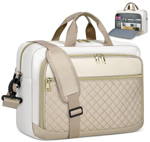 NEWHEY Borsa Porta PC 17.3 Pollici Borsa da Lavoro Donna Impermeabile Borsa Computer Grande Borsa Messenger Valigetta Portadocumenti Tracolla per Ufficio, Università, Scuola，Cachi e beige