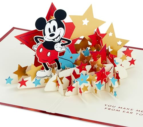 Hallmark Disney Mickey Mouse, Carte 3D et pop-up pour toute occasion, étoiles de célébration, anniversaire, fête des pères, fille, fils, nièce, neveu, rouge, bleu, or