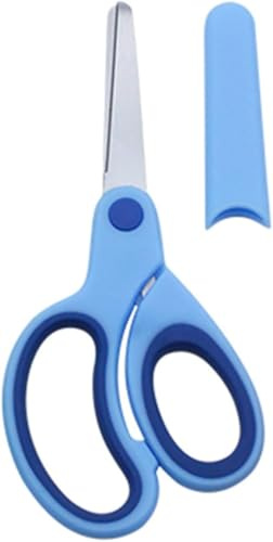 Dearanswer Left Handed Scissor with Cap Blunt Tip Home Use Crafting Scissor Office Arts Cutting Paper Scissors Cutting Tools (Blue)