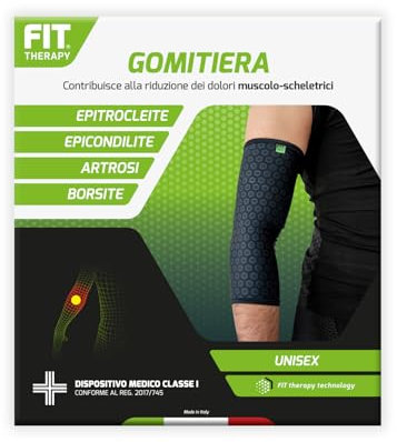 FIT THERAPY – Gomitiera per Epicondilite – Dispositivo Medico per Dolori Muscolari e Articolari Gomito, Epitrocleite, Borsite, Artrosi – Senza farmaci, traspirante, lavabile fino a 300 volte