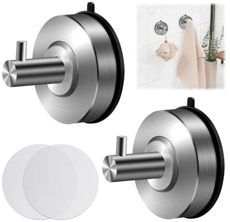 CGBE 2 Piezas Ganchos Ventosa Baño, Ganchos Ventosa de Vacío Súper Fuerte Sin Taladro, Carga Máxima 5 KG, Colgador Ganchos de Succión Reutilizable de Acero Inoxidable para Baño Ducha Cocina