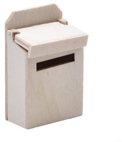 Buzón en miniatura en blanco, accesorio de madera perfectamente hecho para casas de muñecas y proyectos de manualidades (color natural)