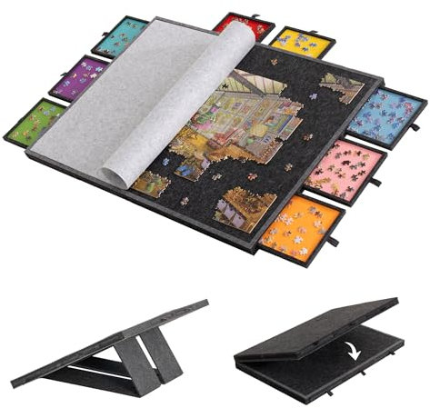 Lavievert 2000 Piece Tilting & Foldable Puzzle Board with 8 Colored Drawers & Cover, Adjustable Lightweight Puzzle Plateau with Built-in Stands, Portable Jigsaw Puzzle Table with Storage for Adults
