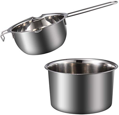 7LiuYueFei6 聽1 Set pentola a bagnomaria in Acciaio Inox per bollitura dell'Acqua con Doppio beccuccio per Candele Burro Cioccolato Formaggio Caramello 400 ml (600 ml 28X16X9CM)