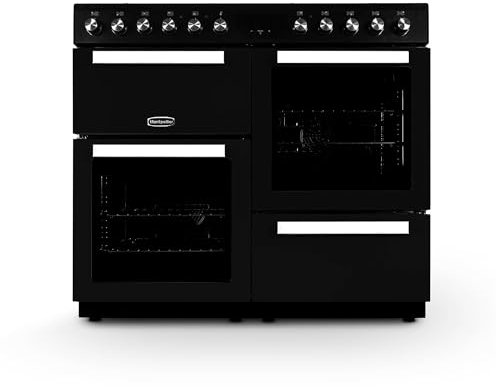 Montpellier MDFRC100K 100cm Dual Fuel Range Cooker – Black – 7 Gas Burners, 2 Electric Ovens, Separate Grill, Cast Iron Pan Supports