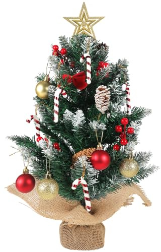 HOWAF Albero di Natale Piccolo, 60 cm Mini Albero di Natale Innevato Artificiale da Tavolo con Decorazioni Natalizie Palline di Natale Addobbi Albero di Natale