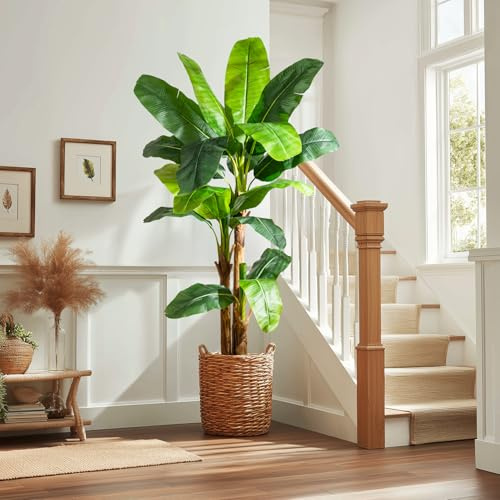 Artificial Banana Tree 7.2ft, Faux Tropical Palm Tree Plant with Realistic Leaves, Low Maintenance Indoor Outdoor Decor for Home Office Porch, in Nursery Pot
