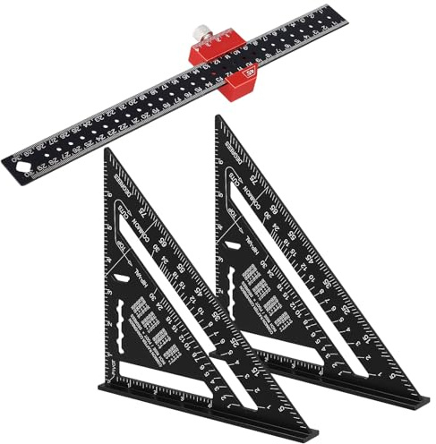 MUNGHOK 3 Stück Zimmermannswinkel Set, 2 x 180mm Dreieckslineal und 300mm Streichmaß, Kombinationswinkel Zimmermannswinkel zum Markieren von 45° und 90° für Holzarbeiten, Heimwerken, Handwerk
