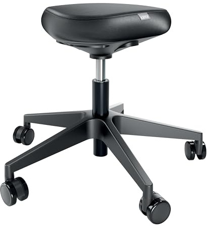 Leitz Ergo Höhenverstellbarer Sitzhocker (46–59 cm) mit Rollen, Bürohocker mit Sitzpolster, Ergonomischer Drehhocker für Zuhause, Büro, Freizeit und Hobby, Ergo-Serie, Schwarz, 65780095