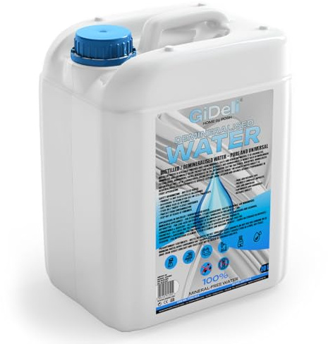 GiDeli Eau déminéralisée 20L Eau distillée pour fer à repasser, batteries, radiateurs, humidificateurs, aquarium et laboratoire Eau sans calcaire, inodore, claire