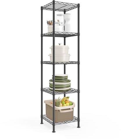 SONGMICS Förvaringshylla, liten metallgaragehyllenhet, justerbara hyllor, för små utrymmen, garage, sovrum, vardagsrum, kök, skafferi, 5 nivåer, 30 x 30 x 121 cm, bläck svart LGR123BH01
