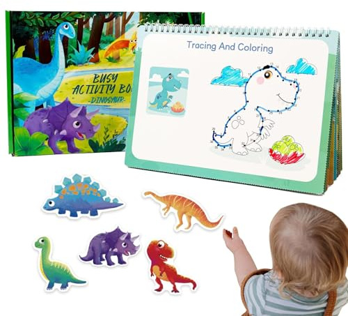 Livres De Dinosaures pour D'âge Préscolaire,Jeux Éducatifs Amusants et Interactifs pour l'apprentissage - Livre avec Autocollants pour Garçons, Filles Adolescentes Étudiants École Maison Viag