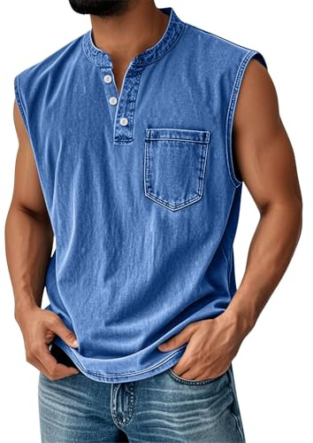 Mens Singlet Vests, Summer Henry Collar Fit Designer Sports Sleeveless Tops for Men, Active Loose Basketball Cooling Rugby Sleeveless Holiday Cool Work Running Basketball Vest, 3XL Blue