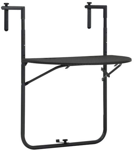 HFXHIJXQ Table de Balcon Suspendue Pliante Marron, Table Suspendue Aspect Rotin pour Balustrade, Hauteur Réglable sur 3 Niveaux, Structure en Acier, 60x64x83,5 cm