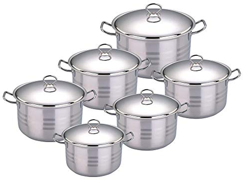 Hoffmanns Edelstahl-Kochtopfset 12-Teilig 20341 Topf XXL Set Induktion 10-27 Liter Spülmaschinen Geeignet - Hoffmanns 6'lı Çelik Tencere Seti 12 Parça