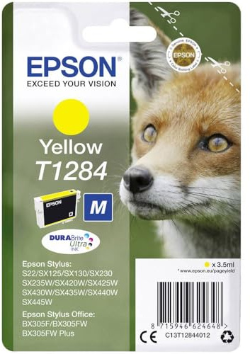 Epson T128 Serie Volpe, Cartuccia Originale Getto d'Inchiostro DURABrite Ultra, Imballaggio Standard, Giallo