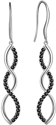 Aurora Tears 925 Sterling Silver Infinity Symbol Earring Black Drops Swirl Twist Hook Earrings Jewelry Gifts for Women and Girls DE0062K